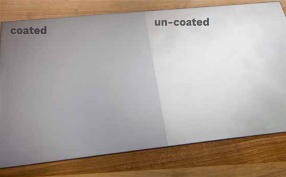 A metal plate, half of which has been coated with QuarTec (Image: Framatome)