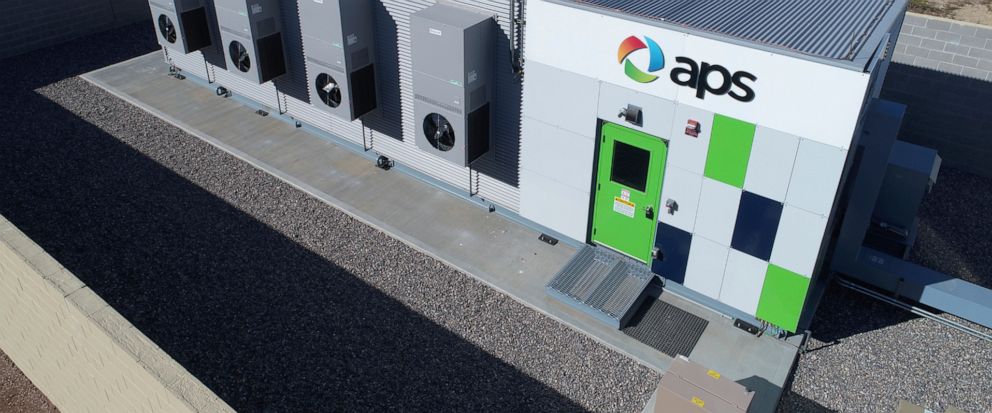 This photo taken in May 2017 and provided by Arizona Public Service shows the Festival Ranch 2 megawatt battery owned by Arizona Public Service near Buckeye, Ariz.