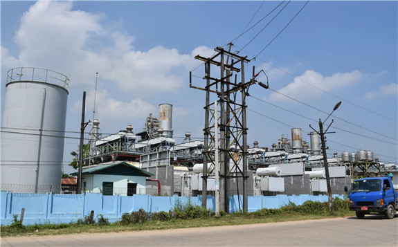 A gas-fired power plant on the outskirts of Yangon: The World Bank estimates that the nation's peak electricity demand will more than triple by 2030. (Photo by Yuichi Nitta)