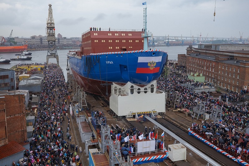 The launch of the nuclear-powered icebreaker Ural in May 2019. Credit: Rosatom