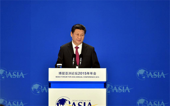 Chinese President Xi Jinping addresses the opening ceremony of the Boao Forum for Asia on March 28, 2015. [Photo/Xinhua]