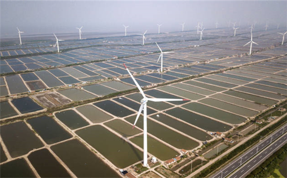 A wind farm in China. The global supply chain for wind turbines can often stretch across several continents and include rare earths elements and components made in China © Bloomberg