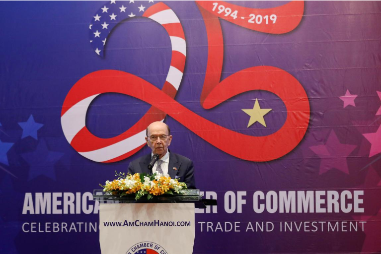 U.S. Secretary of Commerce Wilbur Ross attends the 25th anniversary of the establishment of the American Chamber of Commerce in Vietnam, at a hotel in Hanoi, Vietnam November 8, 2019. REUTERS/Kham