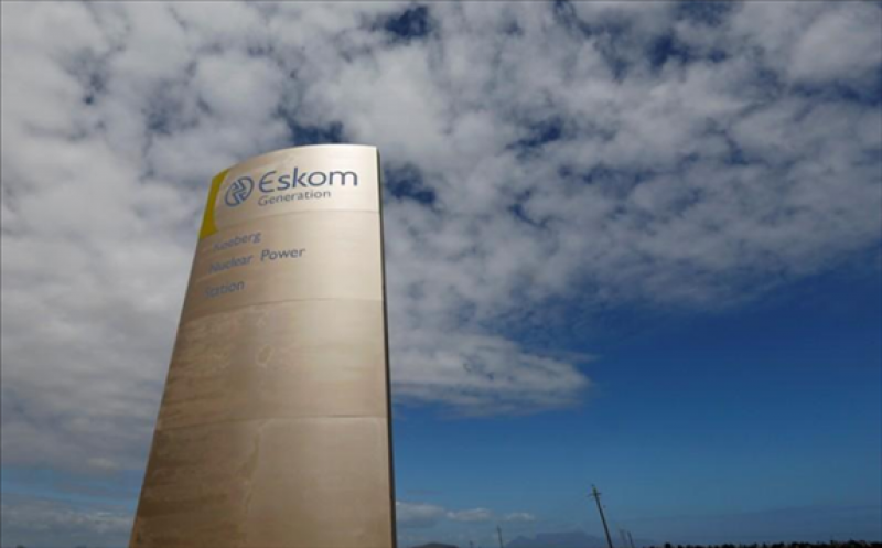  FILE PHOTO: The logo of state power utility Eskom is seen outside Cape Town's Koeberg nuclear power plant in this picture taken March 20, 2016. REUTERS/Mike Hutchings/File Photo