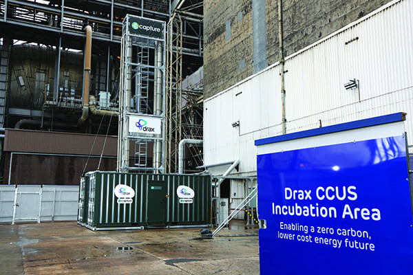 2. The bioenergy carbon capture and storage (BECCS) project at the Drax Power Station in the UK is designed to show that a solvent developed by C-Capture can isolate carbon dioxide from the flue gases released during biomass-fueled power generation. Courtesy: Drax Power Station