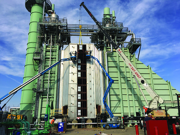 1. A dual-function selective catalytic reduction (SCR) catalyst was installed as part of an award-winning project at the Redding Power Plant in Redding, California. The new catalyst reduces NOx and oxidizes carbon monoxide more cost-effectively than the unit’s originally designed control technology. Courtesy: Redding Electric Utility