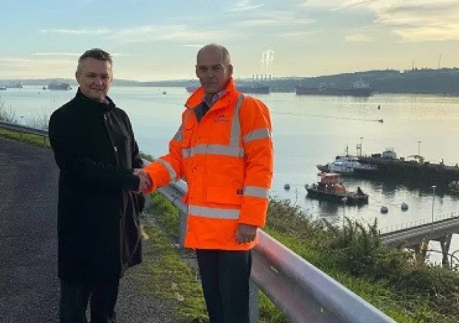 Andy Jones, Chief Executive at the Port of Milford Haven, and Sam Leighton, Managing Director of Bombora Wave Power, have signed a Memorandum of Understanding. Photo: Port of Milford Haven