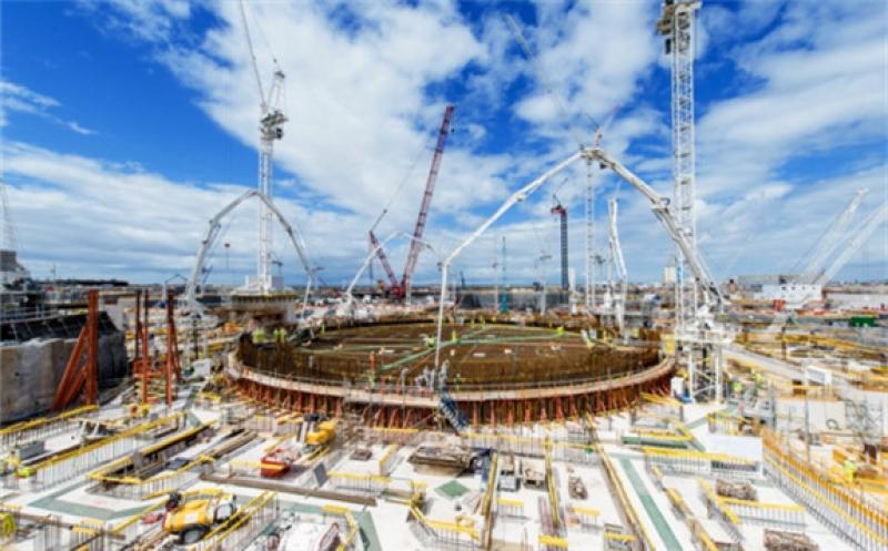 The final concrete pour on the base of Hinkley Point C's first reactor, which was was completed in June. Work is now under way on the permanent reactor buildings Picture; EDF ENERGY