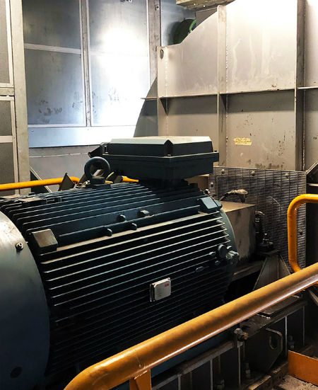 Motor, equipped with ABB Ability Smart Sensor, driving one of the fans at the Tenaris factory in Dalmine, Italy. Photo: ABB