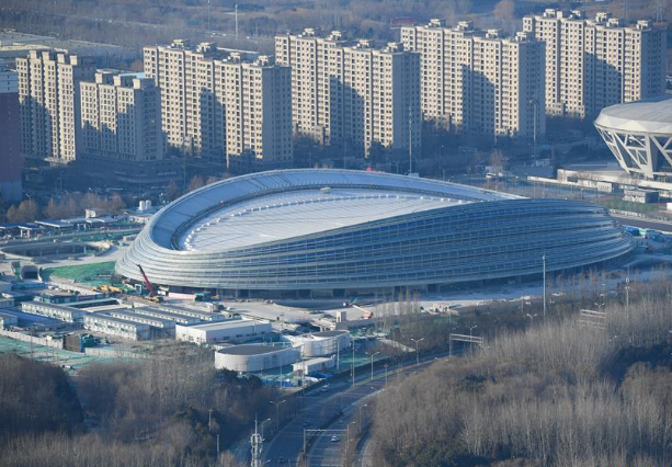 Photo taken on Dec 31, 2019 shows the National Speed Skating Oval, also known as the "Ice Ribbon", in Beijing. [Photo/Xinhua]