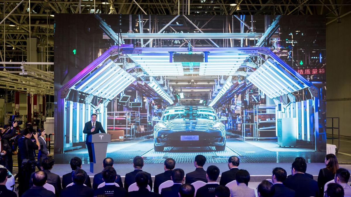 Billionaire Elon Musk, Tesla's chief executive, while speaking at a delivery ceremony for the first Model 3 sedans in Shanghai. AP