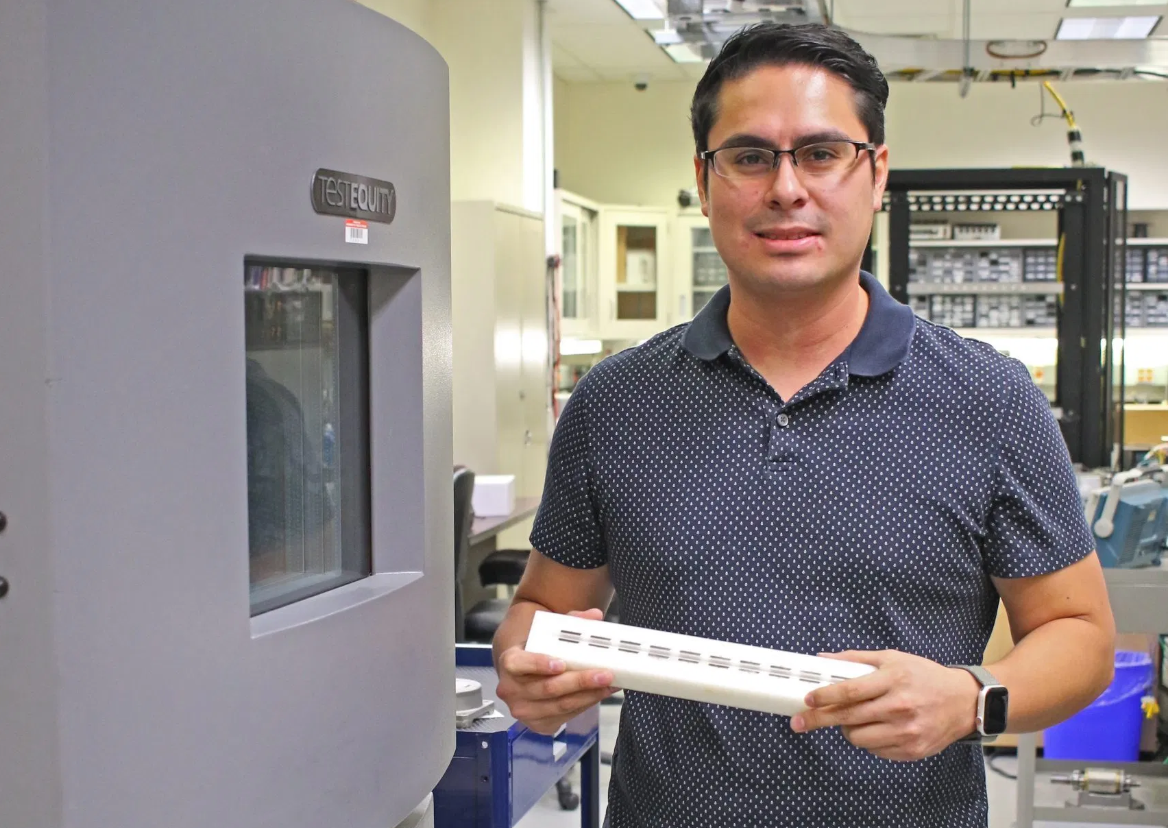 Electrical engineering doctoral student and research engineer Carlos Caicedo-Narvaez said the technology provides an eco-friendly approach to energy development. Photo by Esther Mathew | Mercury Staff