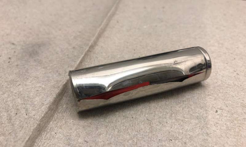 A lithium-ion electric car battery that cracked after industry standard fast charging.
