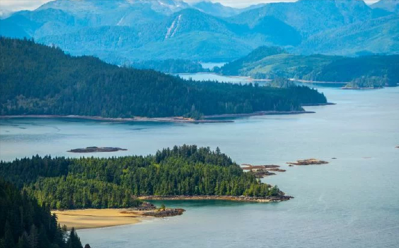 The Haida Gwaii islands are separated from mainland British Columbia by the Hecate Strait.