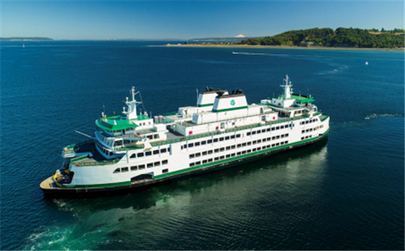 The first hybrid-electric Olympic Class ferry will join Washington State Ferries’ fleet in 2024. Image: Vigor