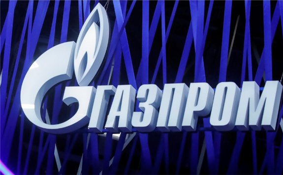  The logo of Russian gas giant Gazprom is seen on a board at the St. Petersburg International Economic Forum (SPIEF), Russia, June 6, 2019. 