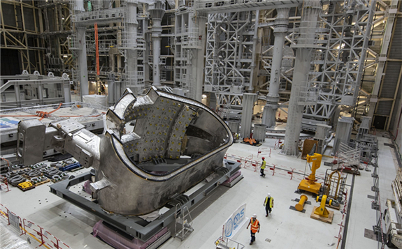 In early September 2020, one of ITER’s nine toroidal plasma chambers arrived in the assembly hall from Korea. Source: ITER Organisation