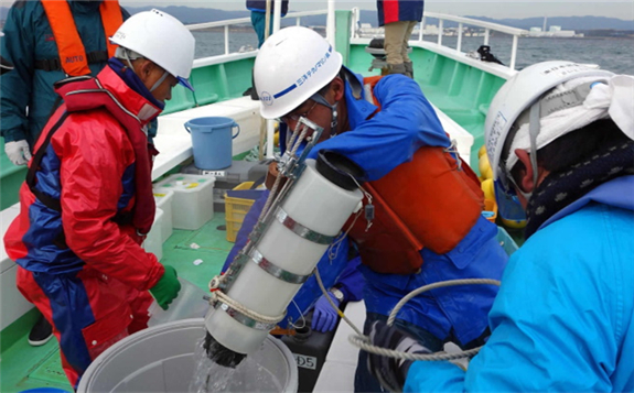 Seawater samples being taken near the Fukushima Daiichi plant (Image: IAEA)