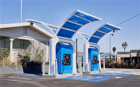 California has 40 hydrogen pumps and dozens more under construction. These from True Zero are at an Arco gas station in Fountain Valley.Credit...Philip Cheung for The New York Times
