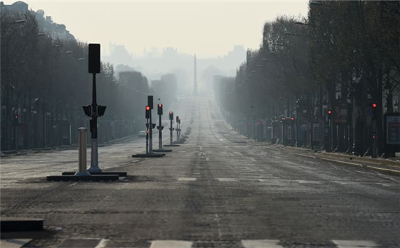 Empty Champs Elysees avenue is pictured on March 28, 2020 in Paris, France. The country has introduced fines for people caught violating its nationwide lockdown measures intended to stop the spread of COVID-19. Pascal Le Segretain | Getty Images
