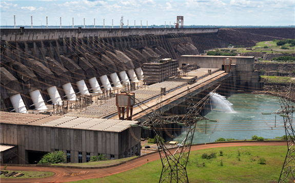 Brazil sources most of its electricity from hydroelectric generators, such as at the Itaipu Dam on its border with Paraguay. Credit: Deni Williams/Flickr under CC BY 2.0.