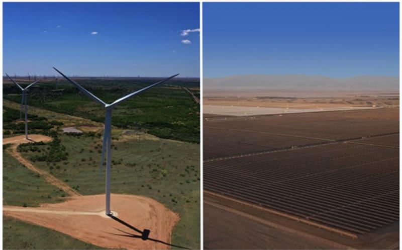 The Mesquite Star wind farm in Texas and the Rosamond Central solar park in California. (Photo: Clearway Energy Group)
