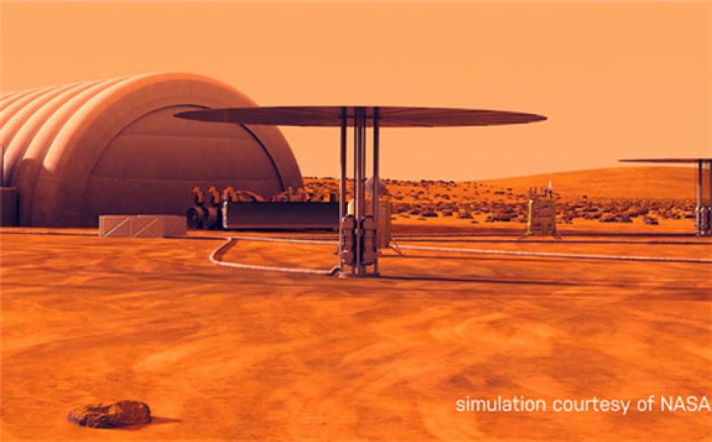 Simulation of a possible installation of the Kilopower lightweight fission system on Mars (Image: LANL/NASA)