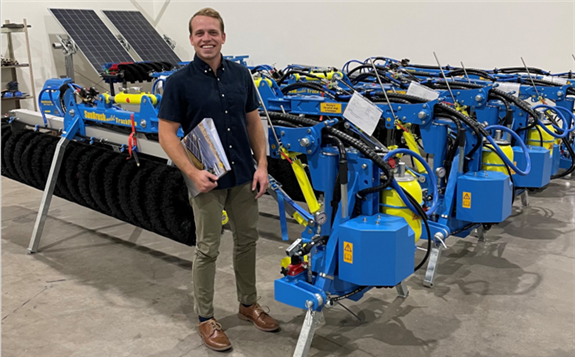 Receiving the first cleaning devices from Germany: SunBrush USA’s Operations Manager Jordon Tillman in the warehouse.  Copyright: SunBrush USA Inc.