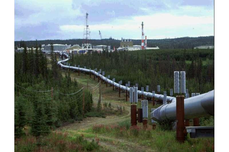 In this undated file photo the Trans-Alaska pipeline and pump station north of Fairbanks, Alaska is shown. The International Energy Agency says oil and gas companies aren't doing enough to reduce the release of methane, a potent source of planet-heating emissions, that is seeping out of pipelines and production plants. (AP Photo/Al Grillo, file)
