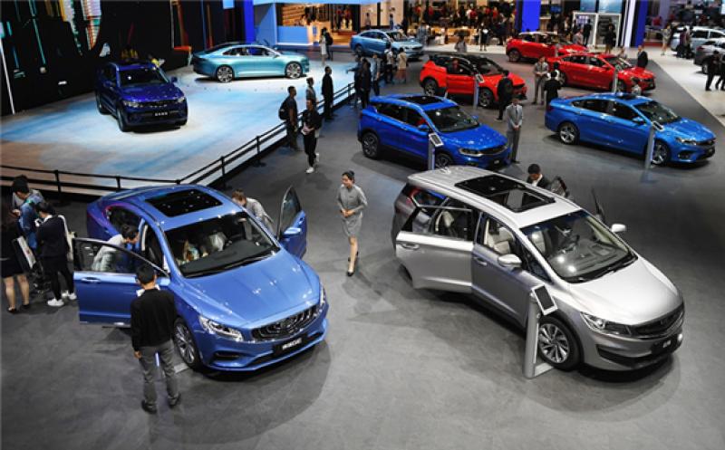 Geely cars are displayed at the Shanghai Auto Show in Shanghai on April 17, 2019. File photo: AFP