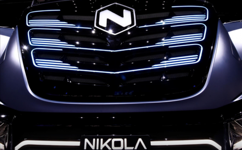 FILE PHOTO: U.S. Nikola's logo is pictured at an event held to present CNH's new full-electric and Hydrogen fuel-cell battery trucks in partnership with U.S. Nikola event in Turin, Italy, December 3, 2019. REUTERS/Massimo Pinca