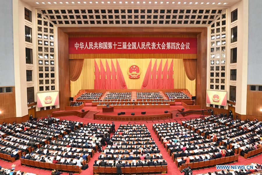 The fourth session of the 13th National People's Congress (NPC) opens at the Great Hall of the People in Beijing, capital of China, March 5, 2021. (Xinhua/Li Xiang)  BEIJING, March 5 (Xinhua) -- China's national legislature opened its annual session Friday morning in Beijing.  Xi Jinping and other Chinese leaders attended the opening meeting of the fourth session of the 13th National People's Congress, held at the Great Hall of the People.  Premier Li Keqiang delivered a government work report on behalf of the State Council to the legislature for deliberation.