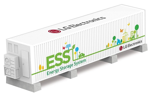 This image provided by LG Electronics Inc. on March 24, 2021, shows the company’s container-type energy storage system.