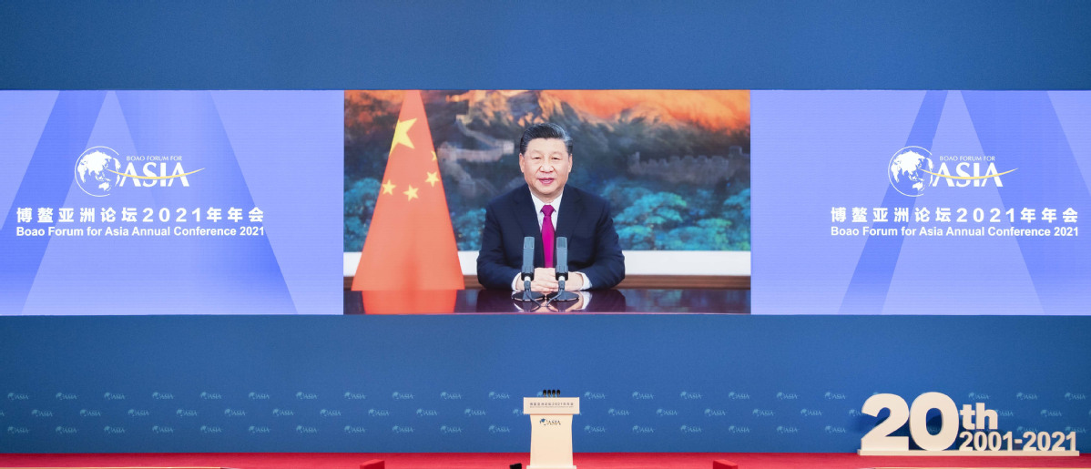 President Xi Jinping delivers the keynote speech via video at the opening ceremony of the Boao Forum for Asia Annual Conference on Tuesday. [Photo/Xinhua]