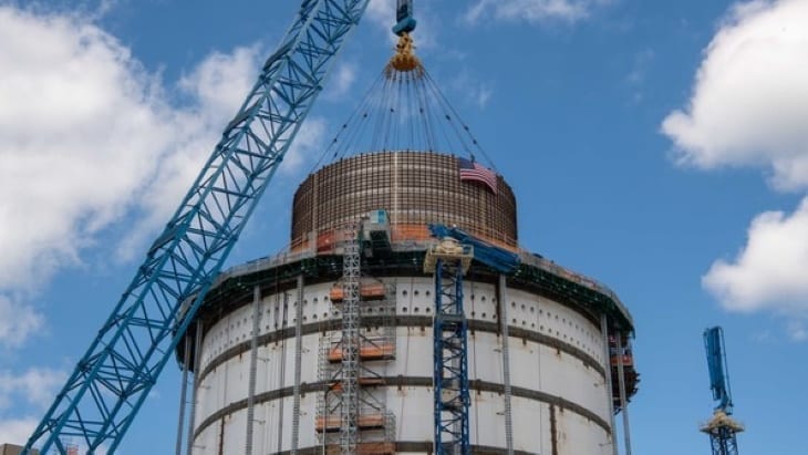 2. The 750,000-gallon water tank is placed atop Unit 4 at Plant Vogtle. Courtesy: Georgia Power