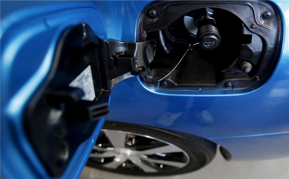 A supply port on Toyota's Mirai, a hydrogen fuel cell vehicle. France plans to spend $8.5 billion this decade to boost clean production of hydrogen, which uses electricity to split hydrogen from water. Reuters