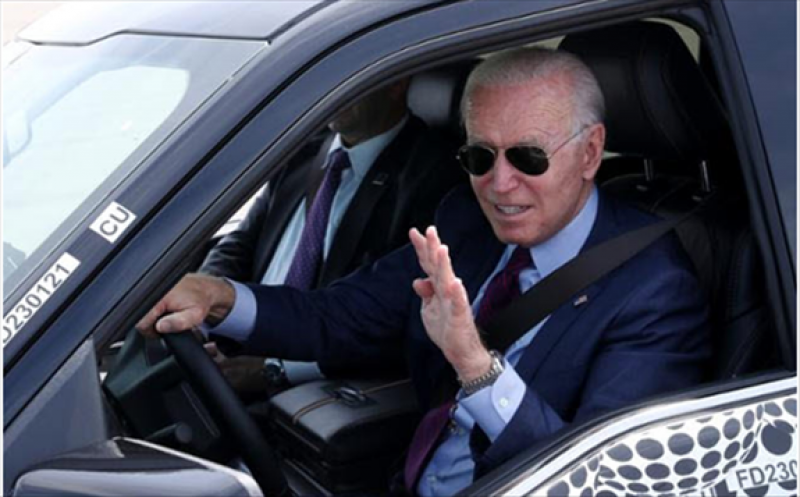 U.S. President Joe Biden test-drives the Ford F-150 Lightning on June 18.