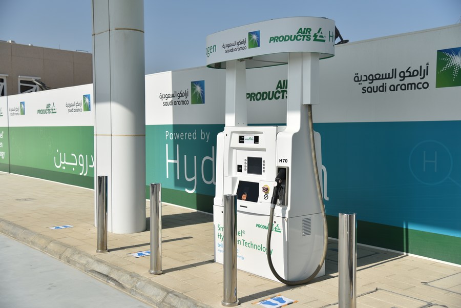 Photo taken on June 27, 2021 shows the first hydrogen fueling station in Saudi Arabia at Air Products' Technology Center in the Dhahran Techno Valley Science Park in Dhahran, Saudi Arabia. (Photo by Wang Haizhou/Xinhua)