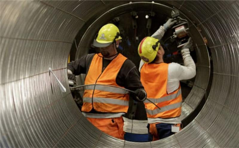 Workers during the production process of pipes at the Nord Stream 2 facility at Mukran on Ruegen Islandon in Sassnitz, Germany. Carsten Koall | Getty Images