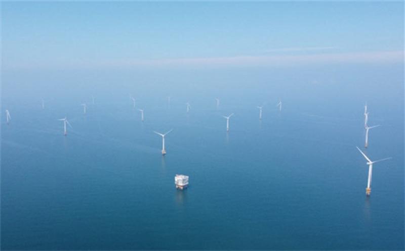 A file photo of an offshore wind power turbine test site in a southwestern region, in this photo provided by the Korea Offshore Wind Power Co.