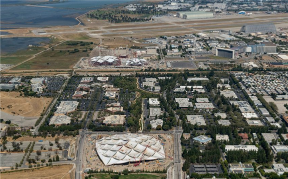 Top: "Dragonscale" solar panels on Google's Mountain View building. Above: Photovoltaics and geothermal piles will provide some of the power for Google's new HQ