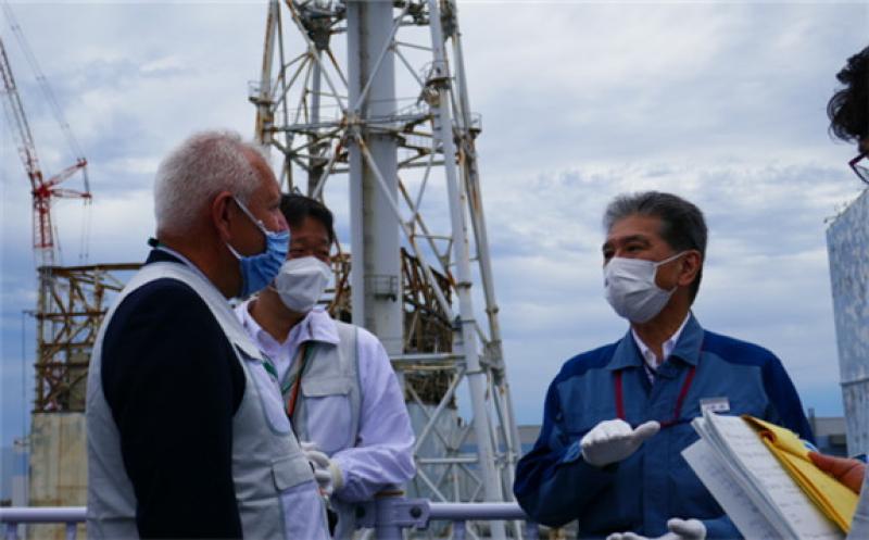 The leader of the review team, Christophe Xerri, visited the Fukushima Daiichi site under strict COVID-19 protective measures to obtain first-hand information about the conditions there and progress towards decommissioning of the site (Image: Tepco)