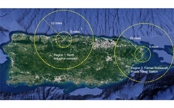 Potential sites on Puerto Rico, as identified by the Nuclear Alternative Project (Image: NAP)
