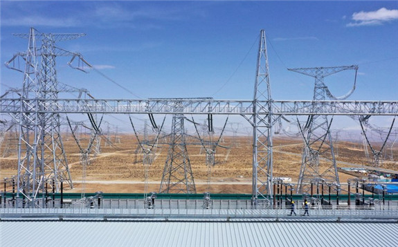 An ultra-high voltage direct current converter station is seen in northwest China's Qinghai province on April 16, 2021. [Photo/Xinhua]