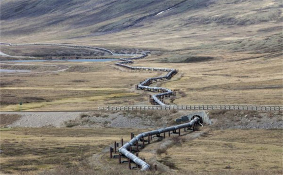 An above-ground section of the trans-Alaska pipeline system near the Toolik Lake Research Station in the North Slope Borough. (Rashah McChesney/Alaska’s Energy Desk)