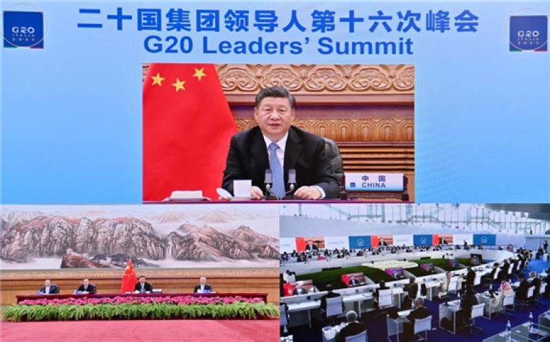 Chinese President Xi Jinping attends the 16th G20 Leaders' Summit via video link in Beijing, capital of China, Oct. 31, 2021. (Xinhua/Li Xueren)