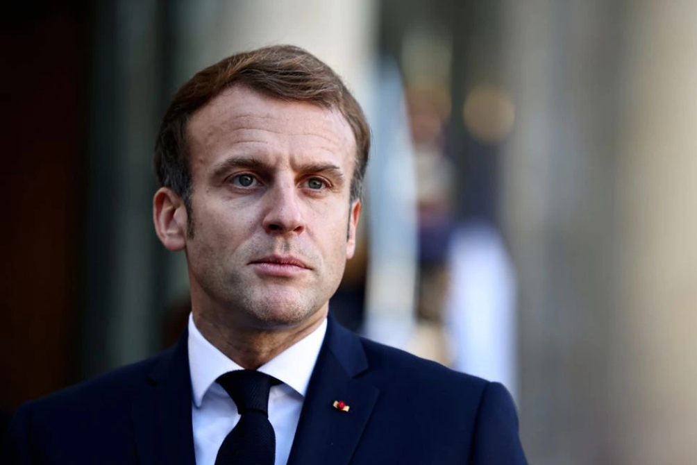 French President Emmanuel Macron looks on during a news conference with Benin's President Patrice Talon after the signing of an agreement about the return of looted cultural artefacts to the African country, at the Elysee Palace in Paris, France, November 9, 2021. REUTERS/Sarah Meyssonnier