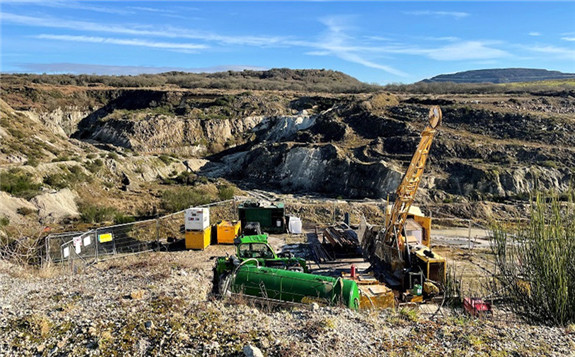 Drilling campaign at the Trelavour hard rock lithium project. (Image courtesy of Cornish Lithium.)