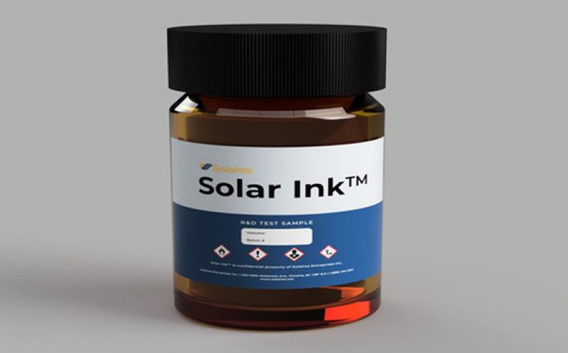 The ink consists of a yellow liquid with a solid content of around 46% and a shelf life of 120 days.  Image: Solaires Entreprises Inc.